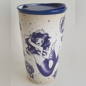 Starbucks 2016 Sailor Blue Lid Mermaid Siren Tattoo Ceramic 12oz Travel Tumbler